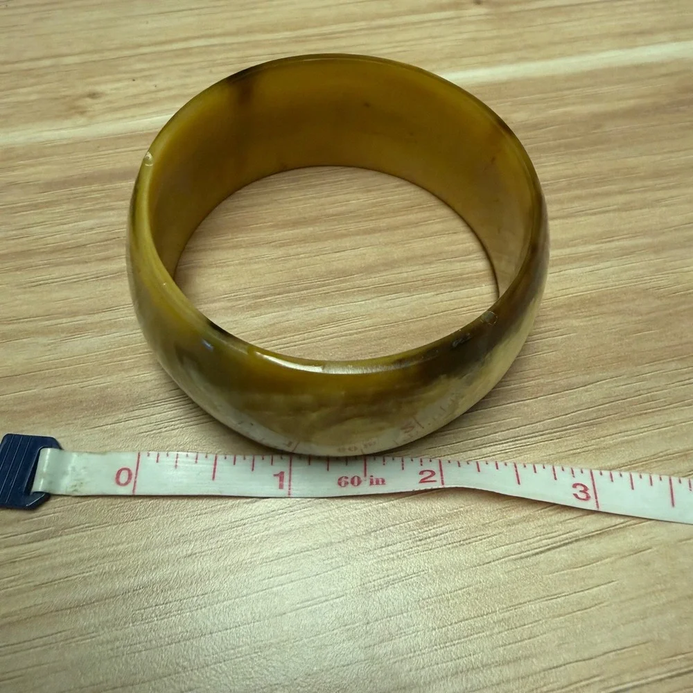 Vintage Chunky Marbled Honey Amber Resin Bangle Bracelet Statement Wide 2.5 ID